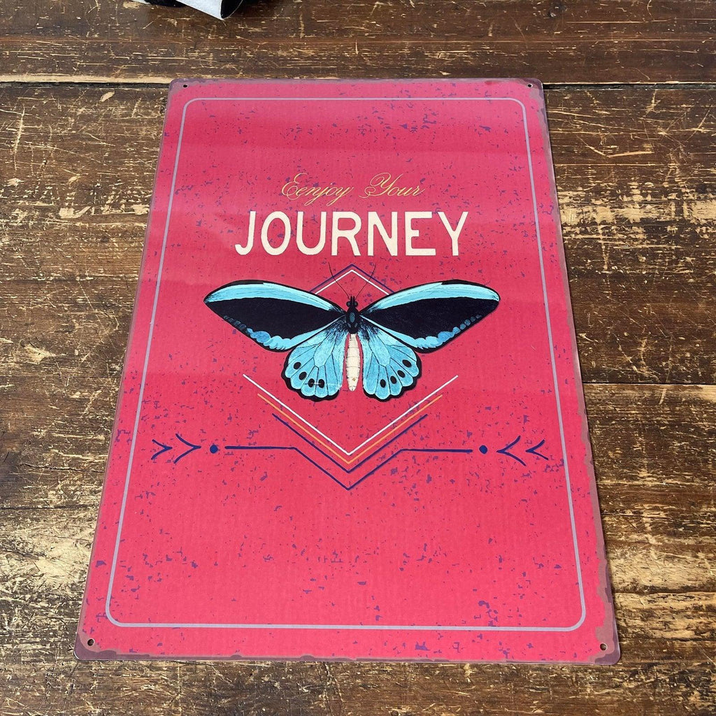 Vintage Metal Sign - Enjoy Your Journey Butterfly Design - Shades 4 Seasons