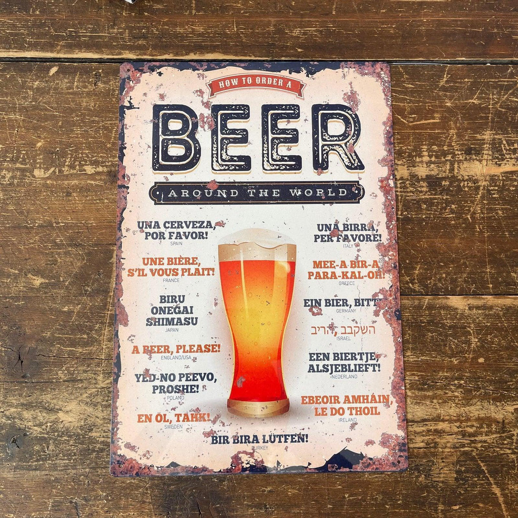 Vintage Metal Sign - How To Order A Beer Around The World - Shades 4 Seasons