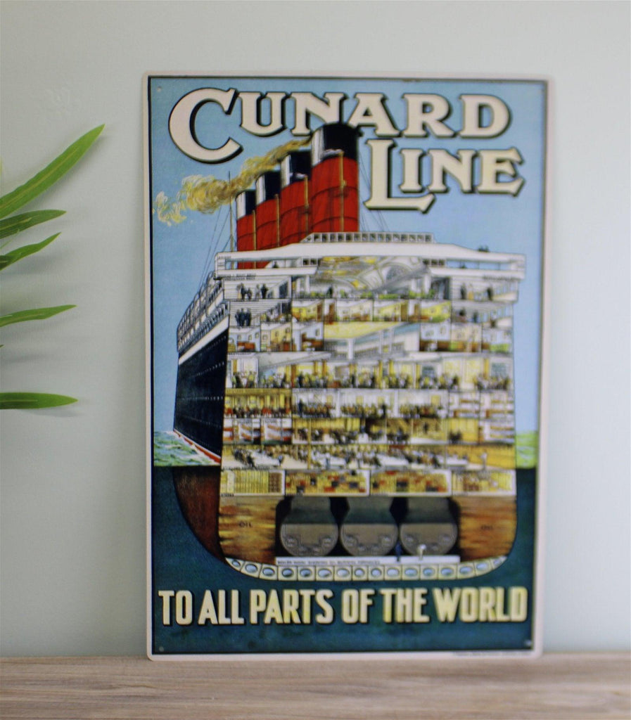 Vintage Metal Sign - Retro Advertising - Cunard Line - Shades 4 Seasons