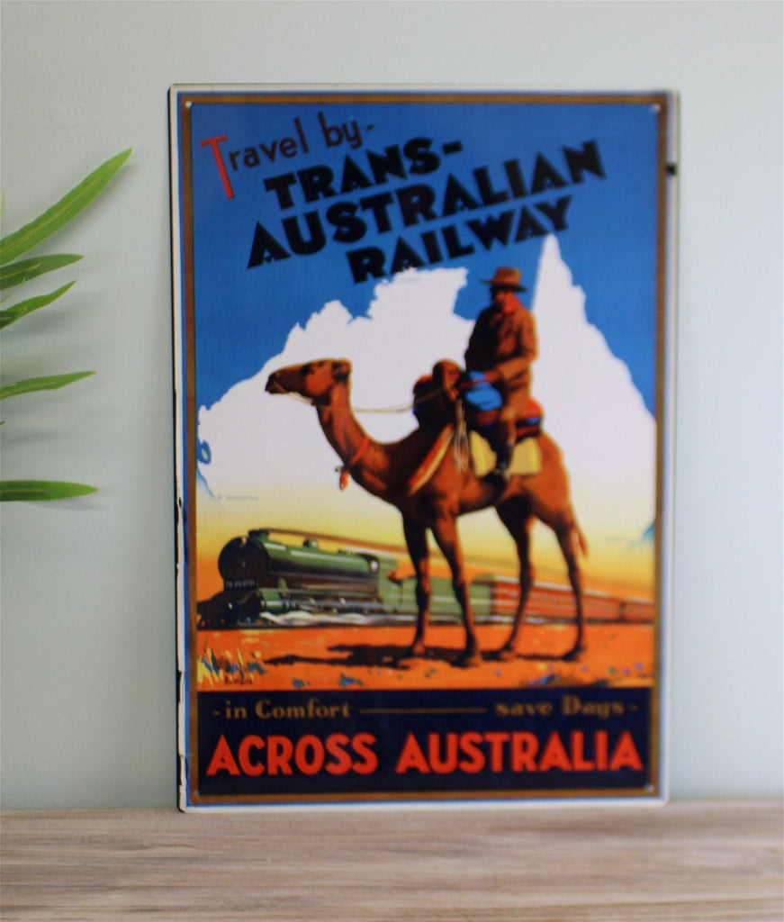 Vintage Metal Sign - Retro Advertising - Trans Australian Railway - Shades 4 Seasons