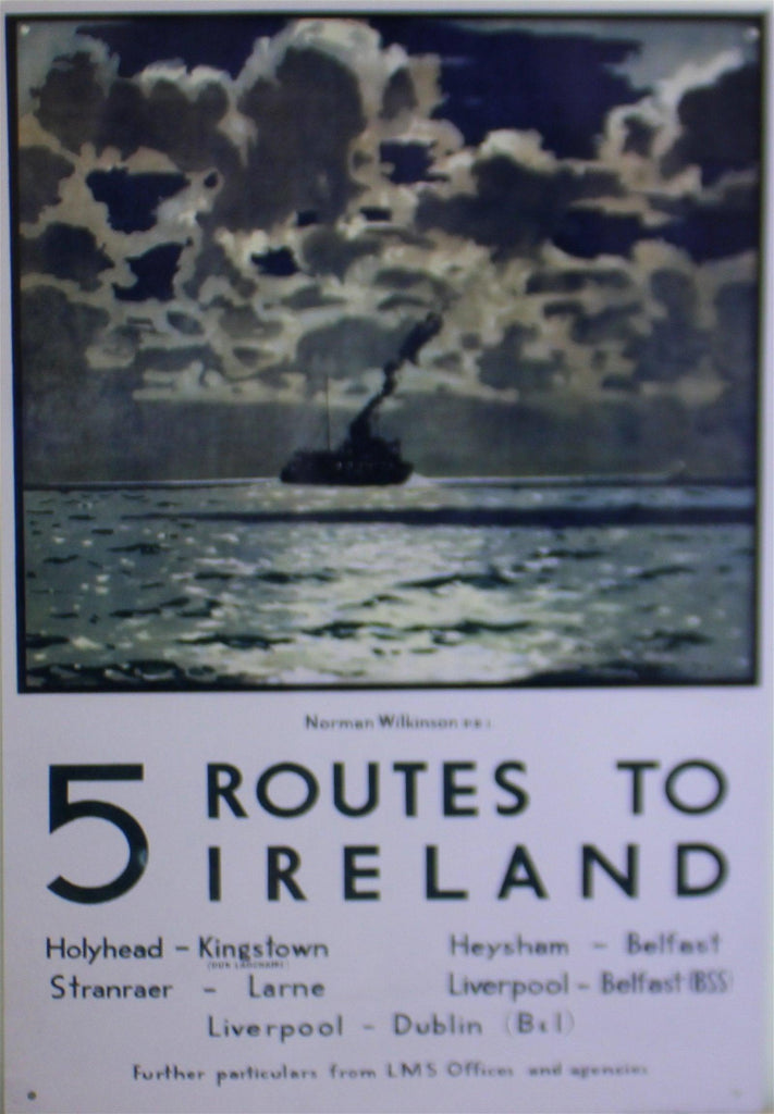 Vintage Metal Sign - Retro Art - 5 Routes To Ireland Ferry Poster - Shades 4 Seasons