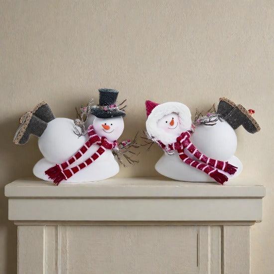 White Christmas Jolly Snowman Decorations - Set of 2 Shades 4 Seasons