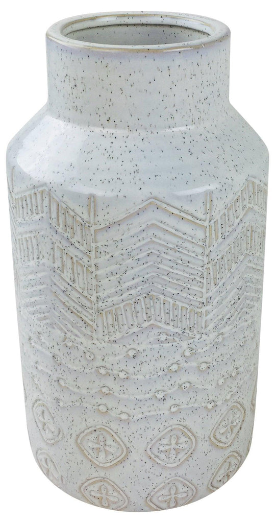 White Herringbone Textured Stoneware Vase 30cm - Shades 4 Seasons