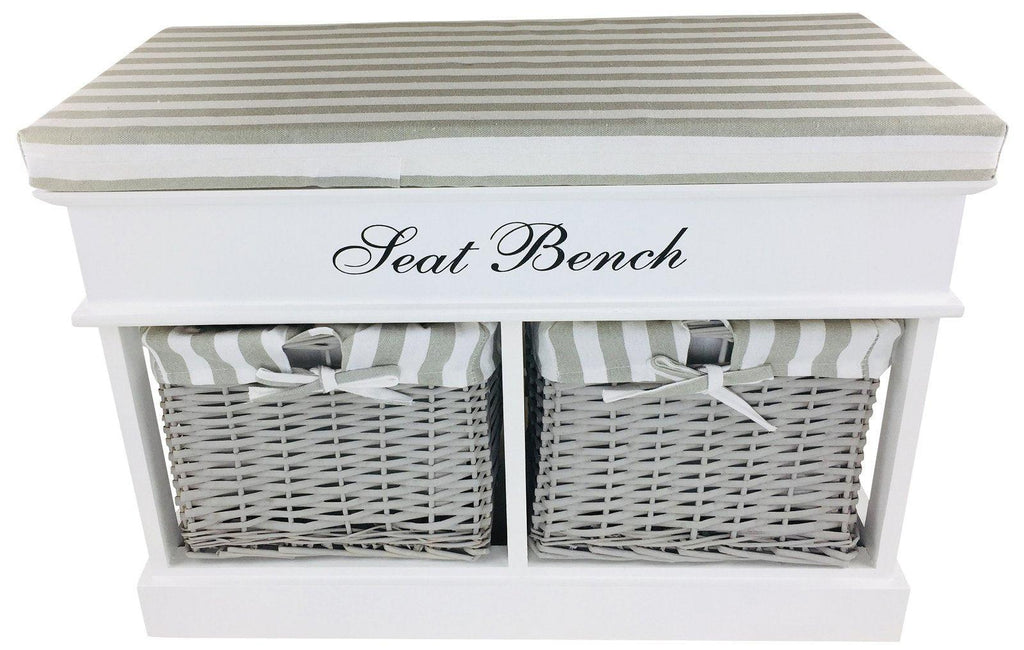 White Seat Bench With 2 Baskets & Lid 70cm - Shades 4 Seasons