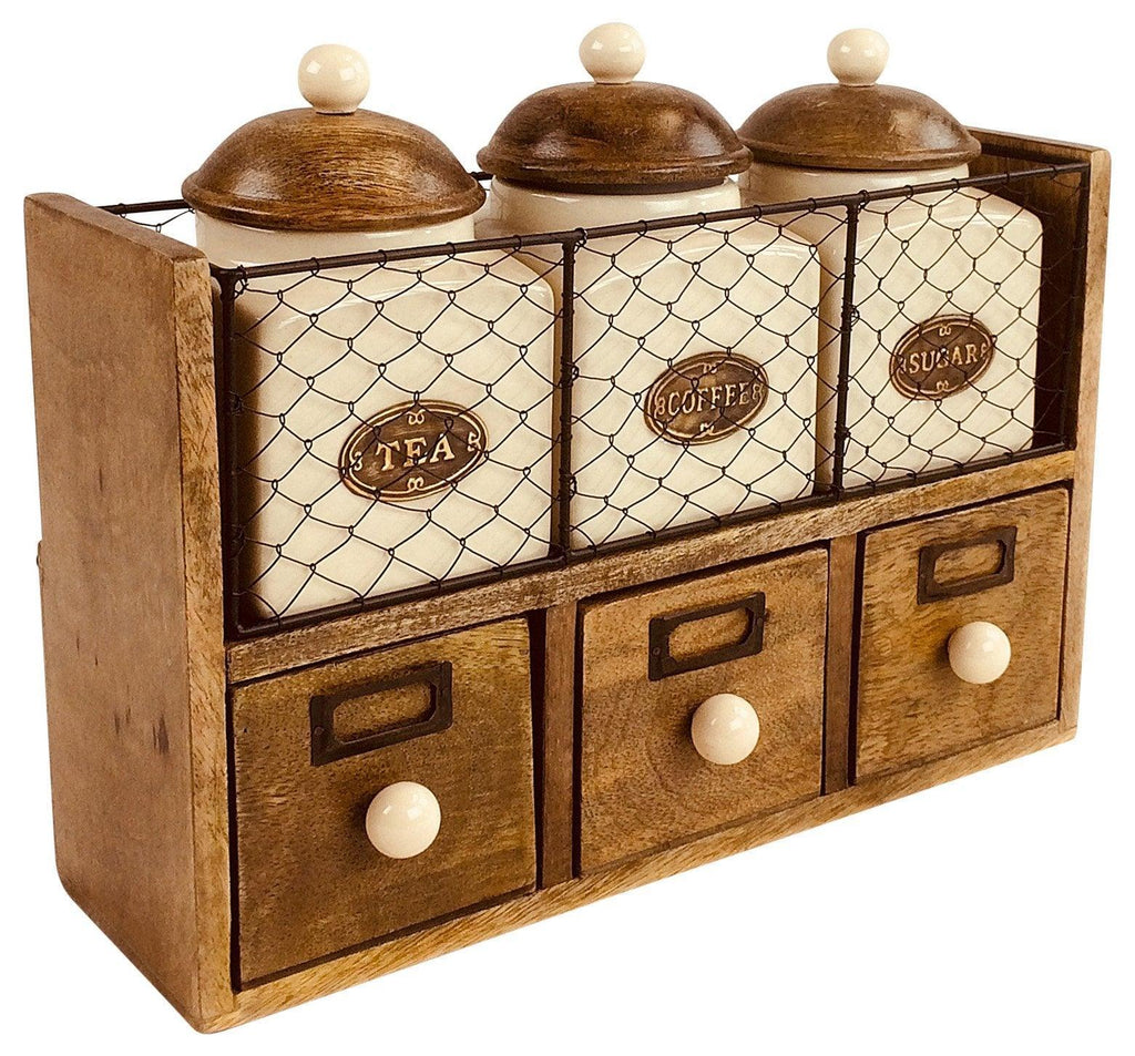 Wooden Cabinet With 3 Jars & Drawers - Shades 4 Seasons