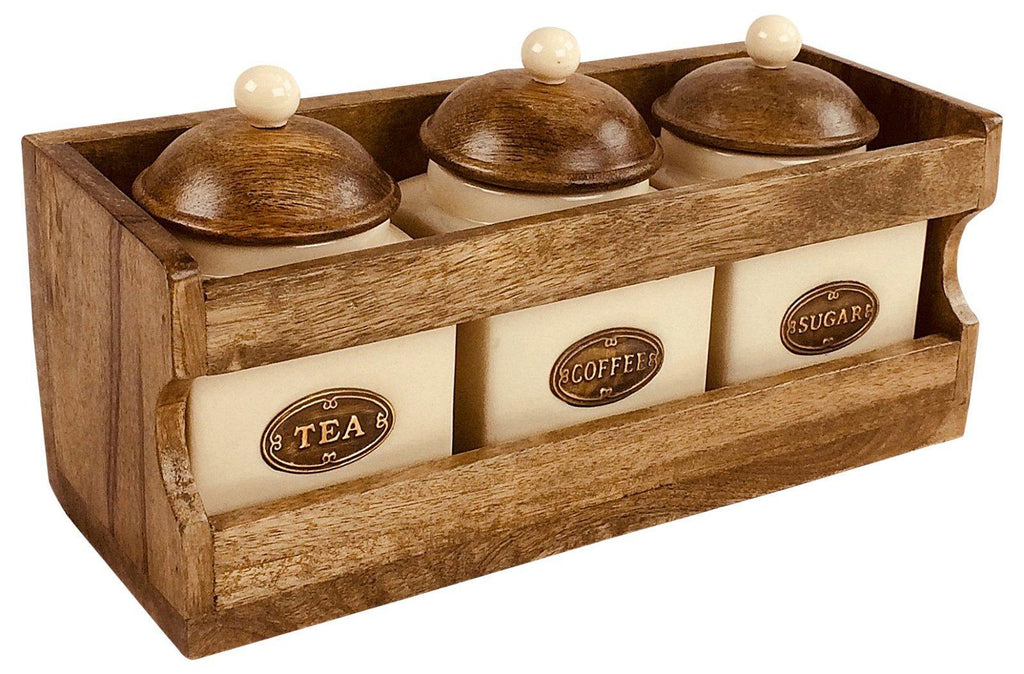 Wooden Rack with 3 Ceramic Jars - Shades 4 Seasons