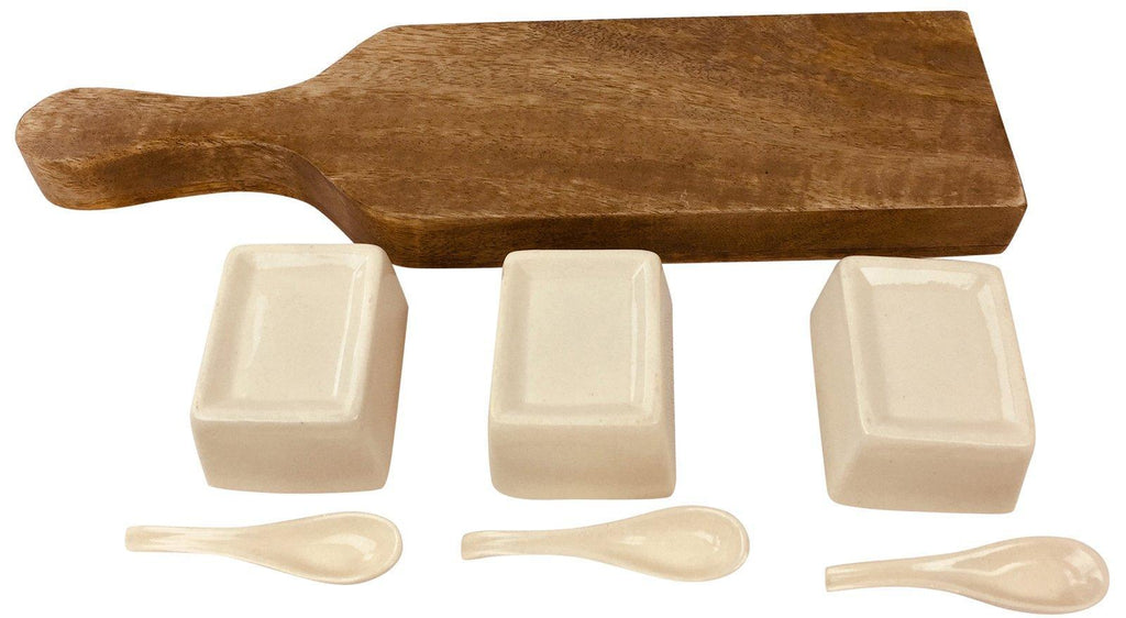 Wooden Tray With Dip Bowls & Spoons 36cm - Shades 4 Seasons