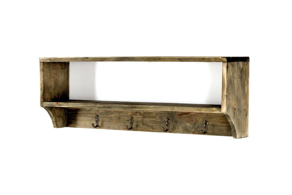 Wooden Wall Shelf with 4 Hooks 54 x 10 x 18 cm - Shades 4 Seasons